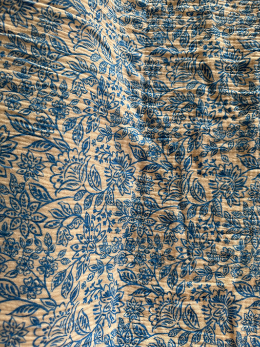 Tissu Gaze imprimé indien bleu - OEKO-TEX® – Coupon de 50 cm