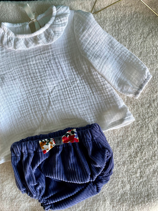 Blouse à col volanté - prototype double gaze écrue