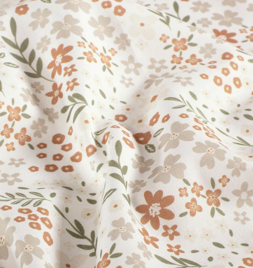 Tissu Popeline imprimé feuilles & fleurs - OEKO-TEX® – Coupon de 50 cm