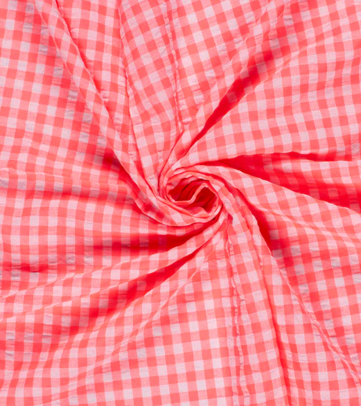 Seersucker imprimé vichy rose fuschia - OEKO-TEX® – Coupon de 50 cm