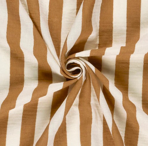 Tissu Gaze rayée camel - OEKO-TEX® – Coupon de 50 cm